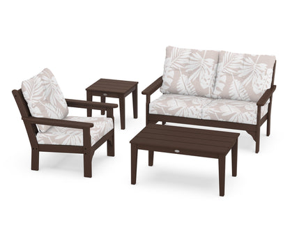 POLYWOOD® Vineyard 4-Piece Deep Seating Set in Mahogany / Leaf Dune Burlap