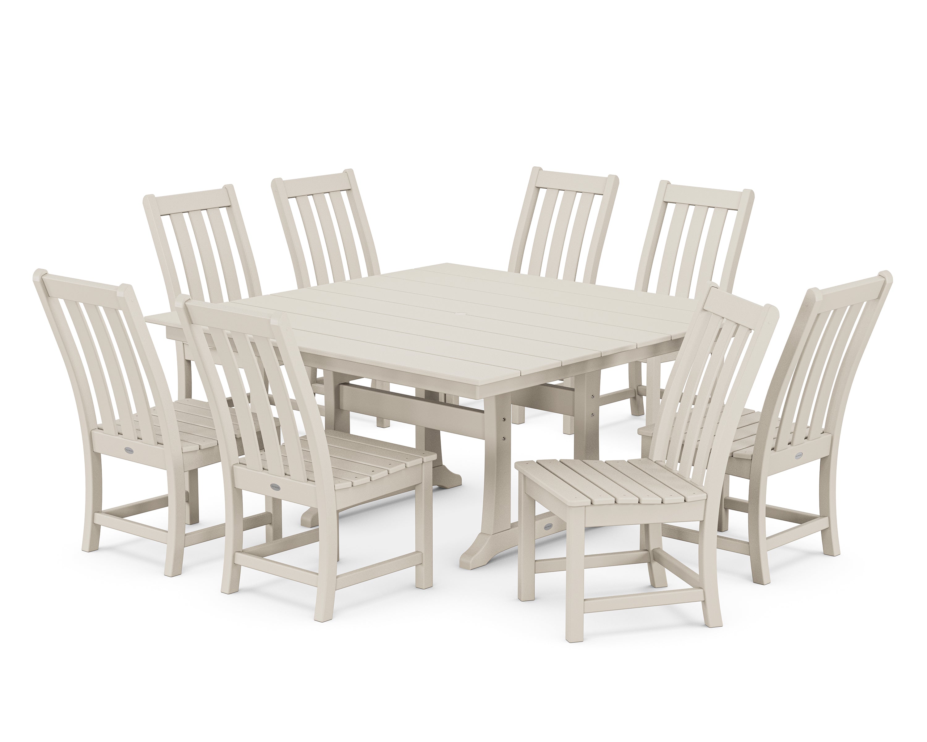 POLYWOOD® Vineyard 9-Piece Farmhouse Trestle Dining Set in Sand