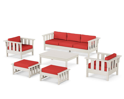 Martha Stewart by POLYWOOD® Acadia 6-Piece Lounge Sofa Set in Sand / Crimson Linen