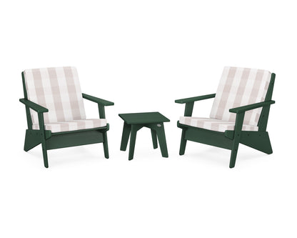 POLYWOOD® Riviera Modern Lounge 3-Piece Set in Green / Buffalo Plaid Dune Burlap