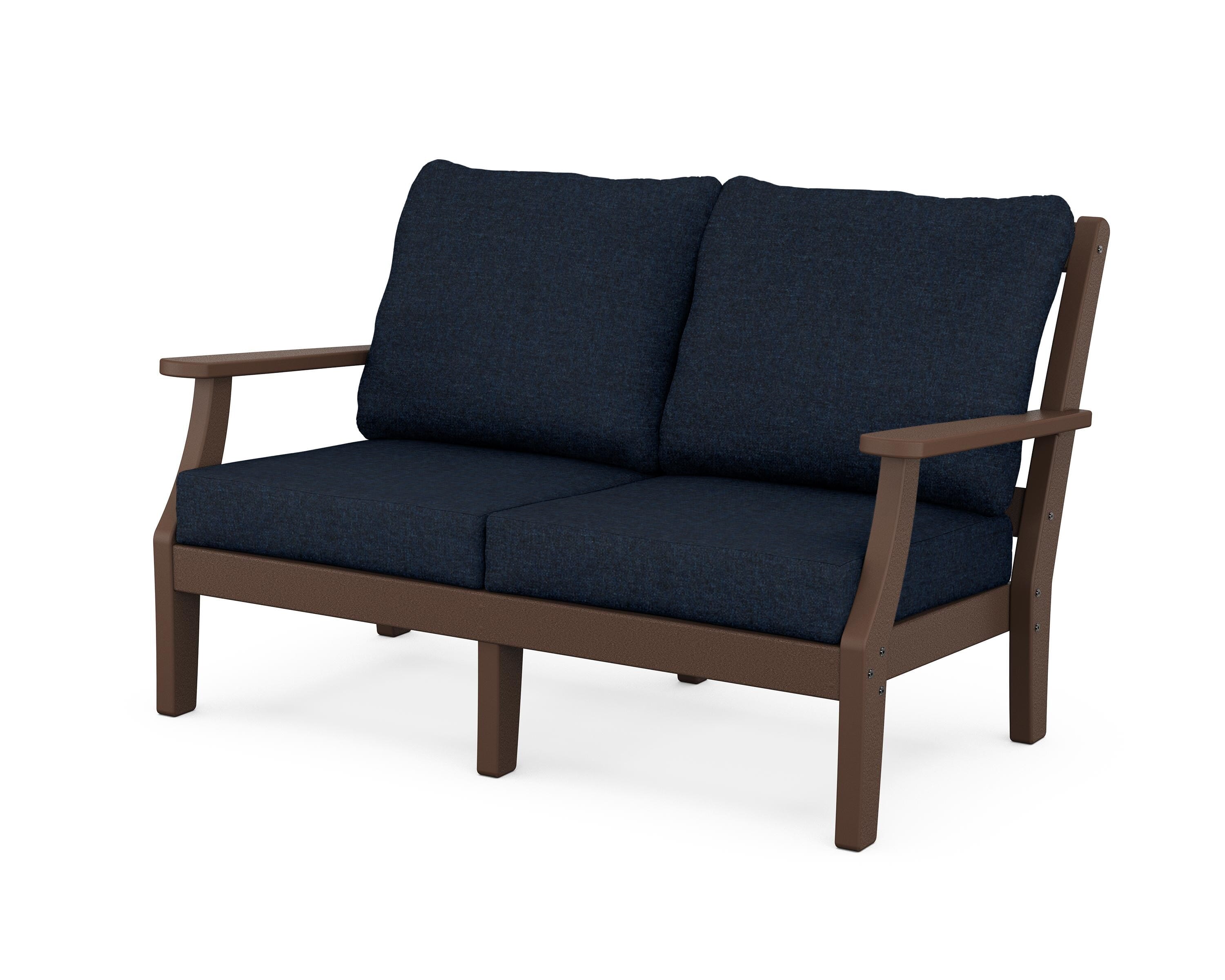 Martha Stewart by POLYWOOD® Chinoiserie Deep Seating Loveseat in Mahogany / Marine Indigo