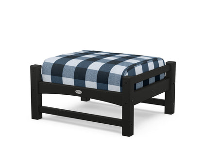 POLYWOOD® Club Ottoman in Black / Buffalo Plaid Marine Indigo