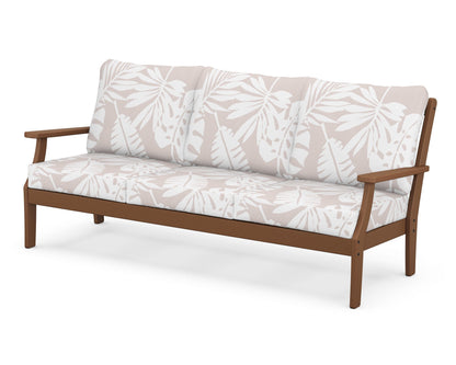 POLYWOOD® Braxton Deep Seating Sofa in Teak / Leaf Dune Burlap