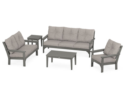 POLYWOOD® Vineyard 5 Piece Deep Seating Set in Slate Grey / Weathered Tweed