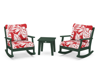 POLYWOOD® Braxton 3-Piece Deep Seating Rocker Set in Green / Leaf Crimson