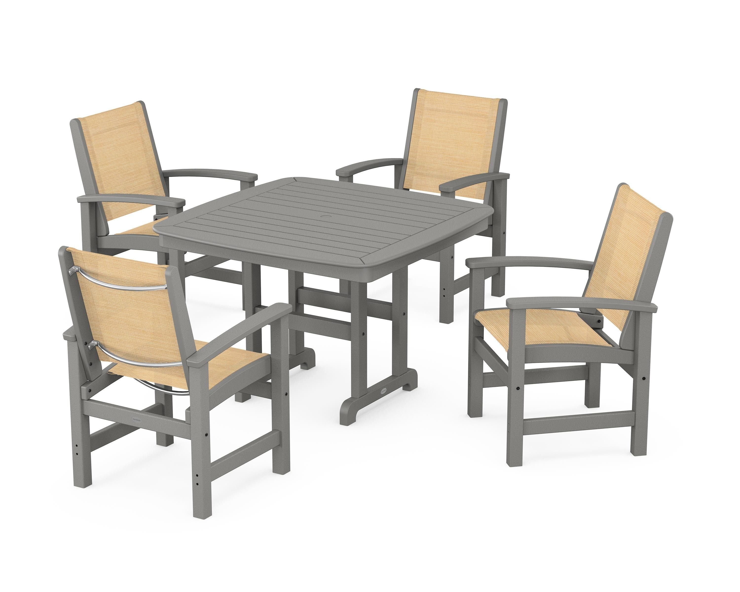POLYWOOD® Coastal 5-Piece Dining Set in Slate Grey / Dupioni Apricot Sling