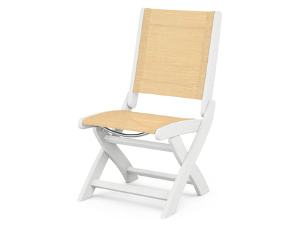POLYWOOD® Coastal Folding Side Chair in White / Dupioni Apricot Sling