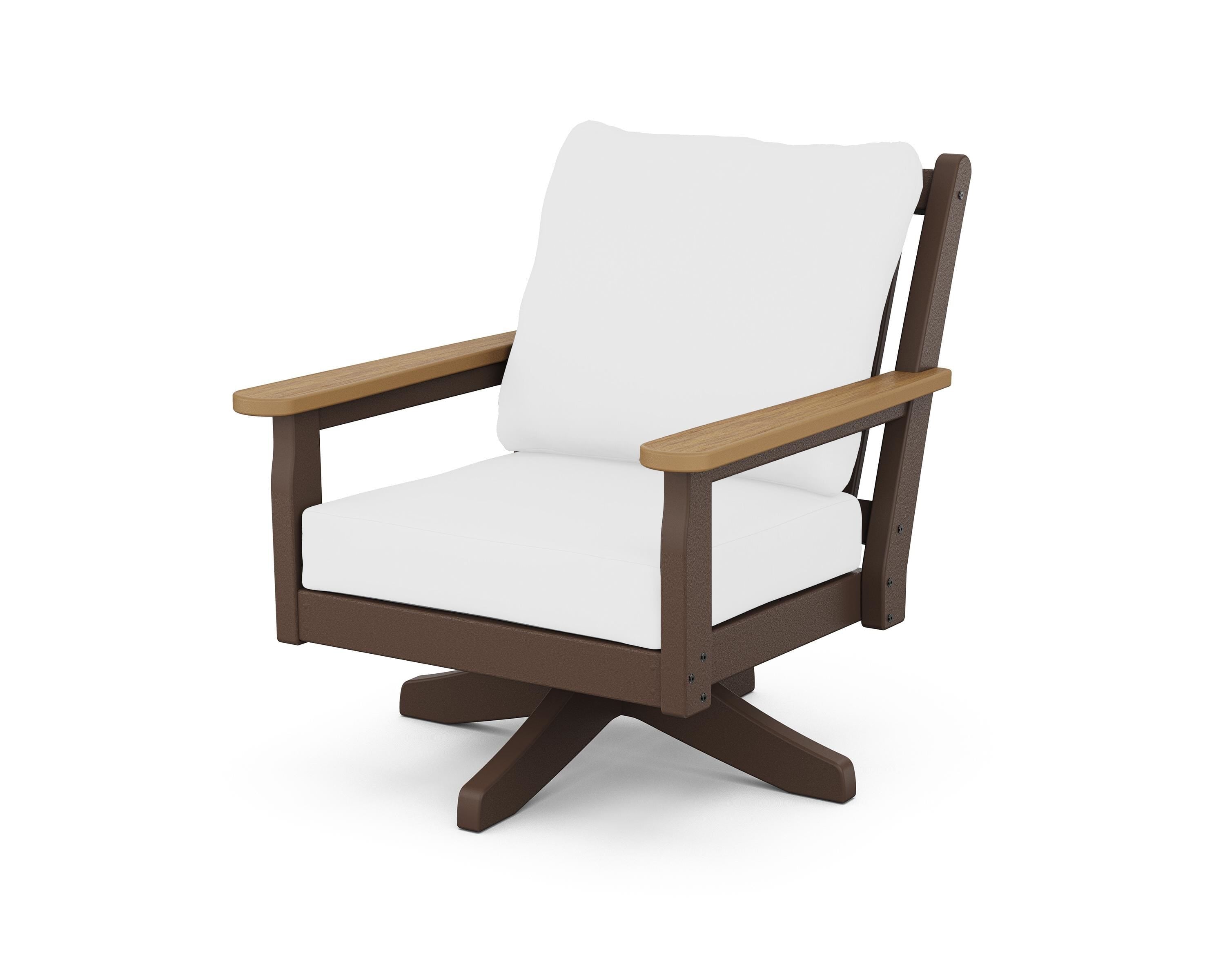 POLYWOOD® Chippendale Deep Seating Swivel Chair in Mahogany / Natural / Natural