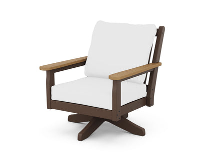 POLYWOOD® Chippendale Deep Seating Swivel Chair in Mahogany / Natural / Natural