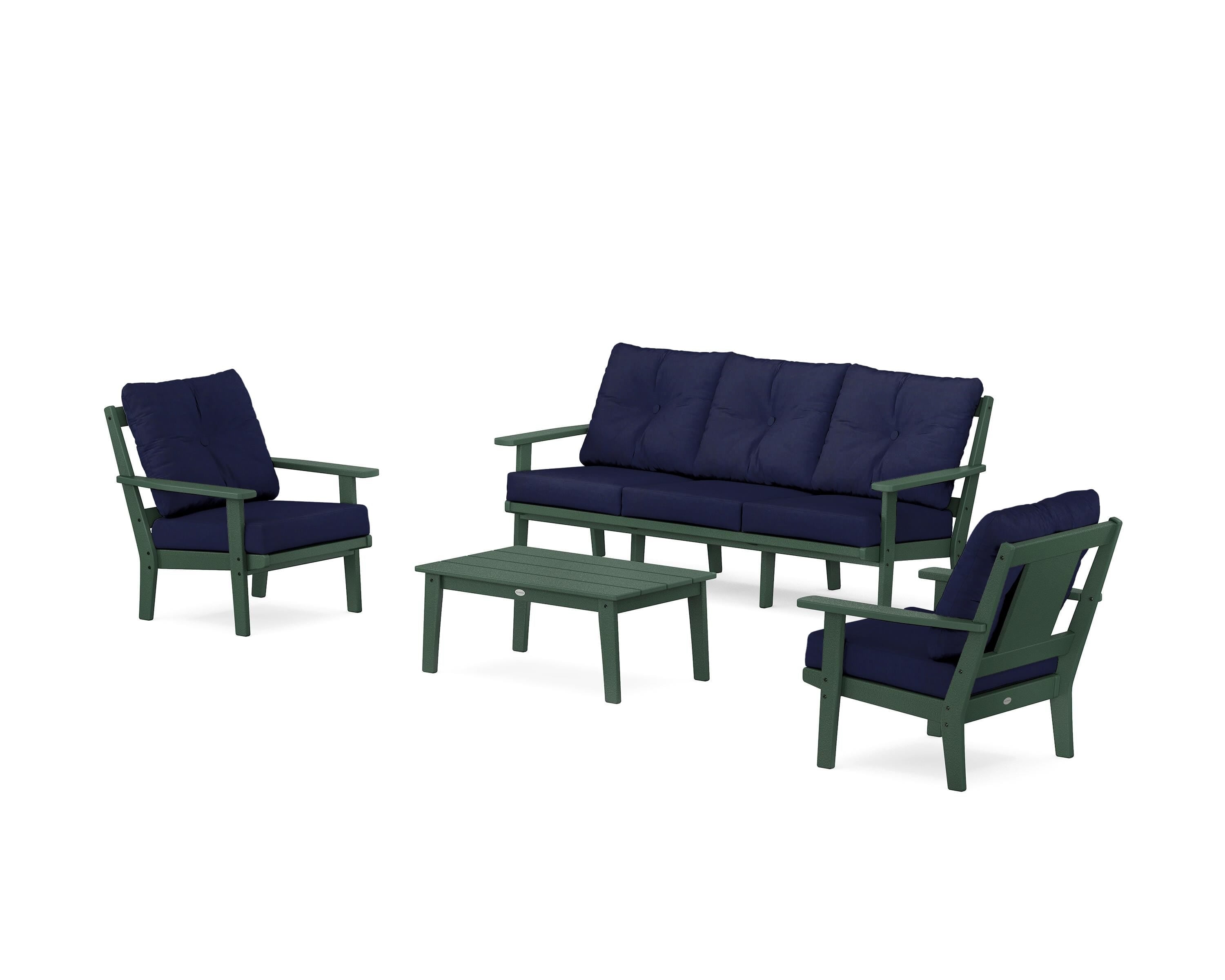 POLYWOOD® Prairie 4-Piece Deep Seating Set with Sofa in Green / Navy