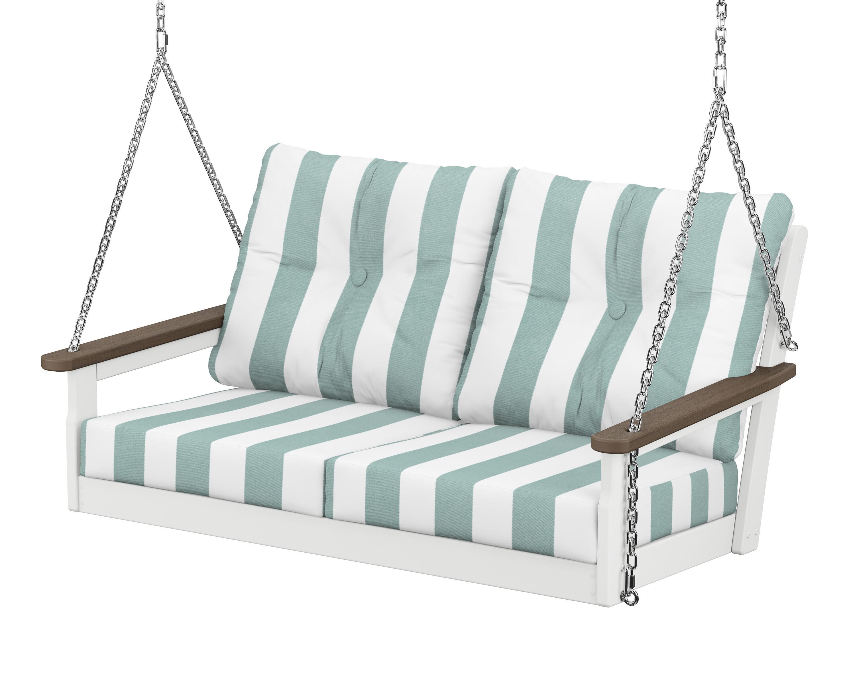 POLYWOOD® Vineyard Deep Seating Swing in White / Kona / Cabana Stripe Glacier Spa