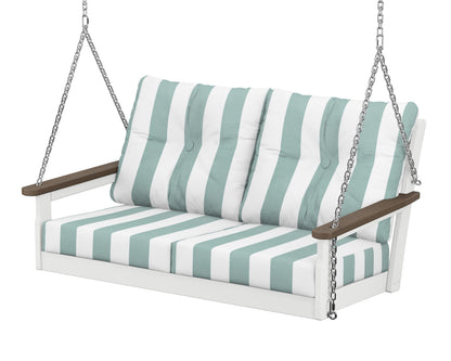 POLYWOOD® Vineyard Deep Seating Swing in White / Kona / Cabana Stripe Glacier Spa