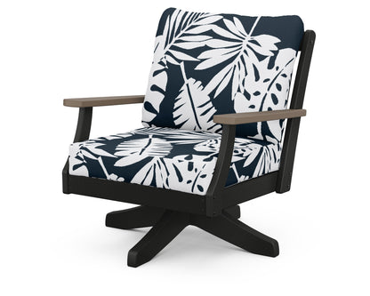 POLYWOOD® Braxton Deep Seating Swivel Chair in Black / Kona / Leaf Marine Indigo
