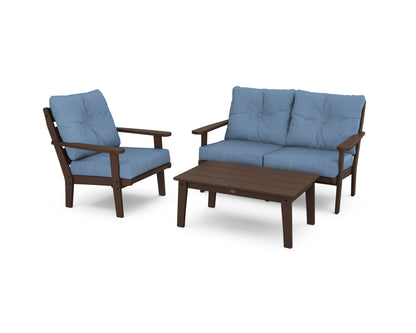 POLYWOOD® Lakeside 3-Piece Deep Seating Set in Mahogany / Sky Blue
