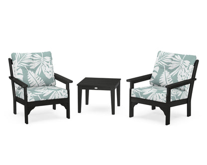 POLYWOOD® Vineyard 3-Piece Deep Seating Set in Black / Leaf Glacier Spa