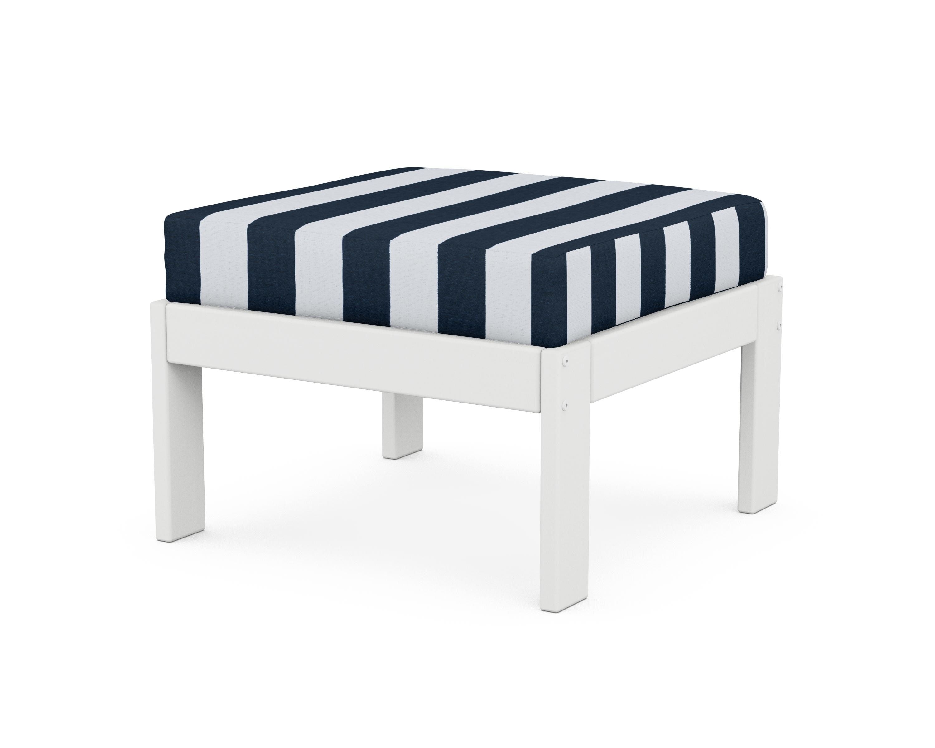 POLYWOOD® Vineyard Modular Ottoman in White / Cabana Stripe Marine Indigo