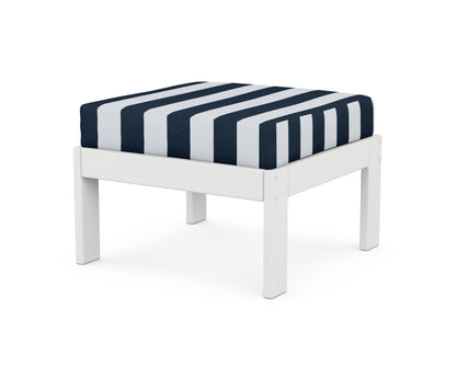 POLYWOOD® Vineyard Modular Ottoman in White / Cabana Stripe Marine Indigo