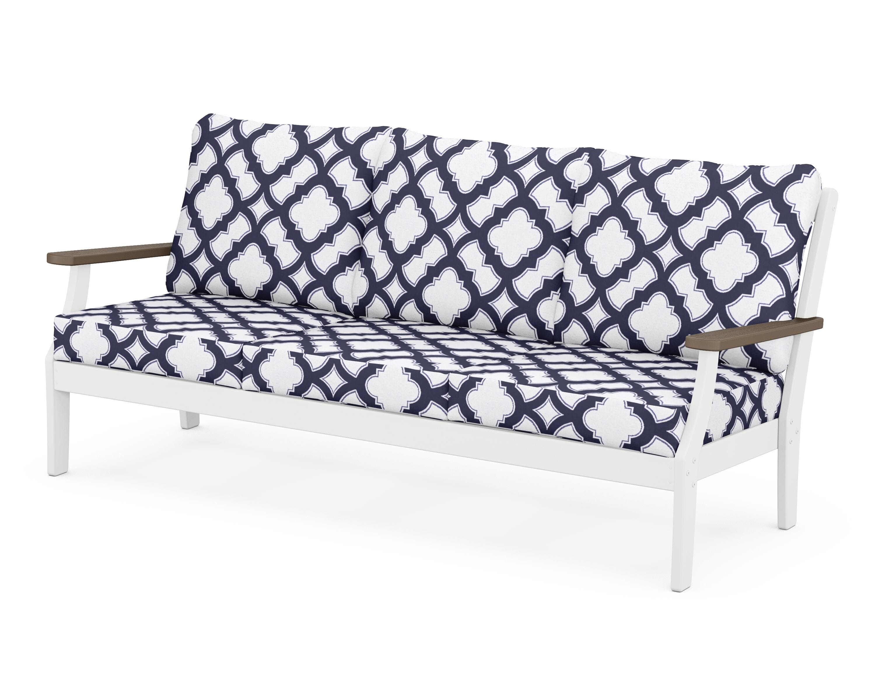 POLYWOOD® Braxton Deep Seating Sofa in White / Kona / Trellis Navy