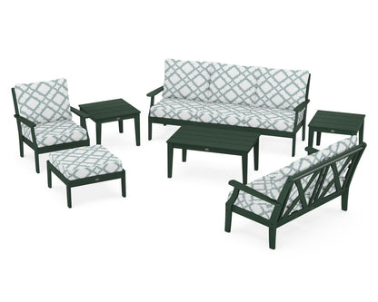 POLYWOOD® Braxton 7-Piece Deep Seating Set in Green / Trellis Glacier Spa