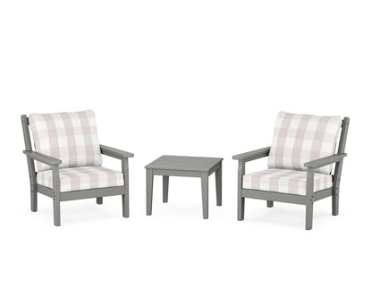 POLYWOOD® Chippendale 3-Piece Deep Seating Set in Slate Grey / Buffalo Plaid Dune Burlap