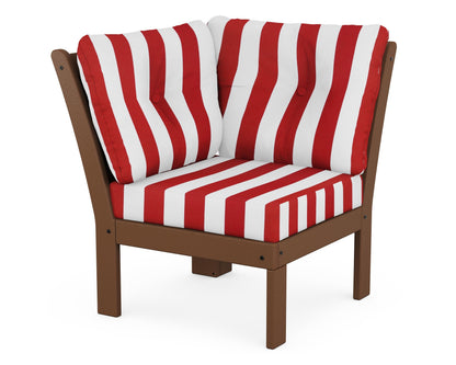 POLYWOOD® Vineyard Modular Corner Chair in Teak / Cabana Stripe Crimson