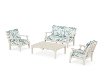 Martha Stewart by POLYWOOD® Chinoiserie 4-Piece Deep Seating Set with Loveseat in Sand / Leaf Glacier Spa