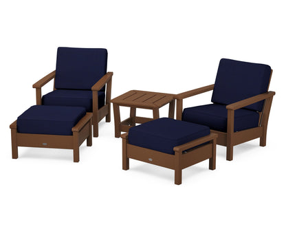 POLYWOOD® Harbour 5-Piece Deep Seating Chair Set in Teak / Navy
