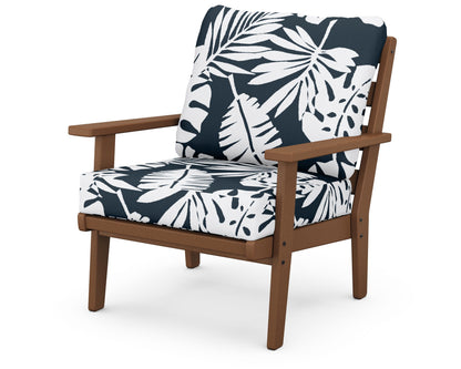 POLYWOOD® Grant Park Deep Seating Chair in Teak / Leaf Marine Indigo