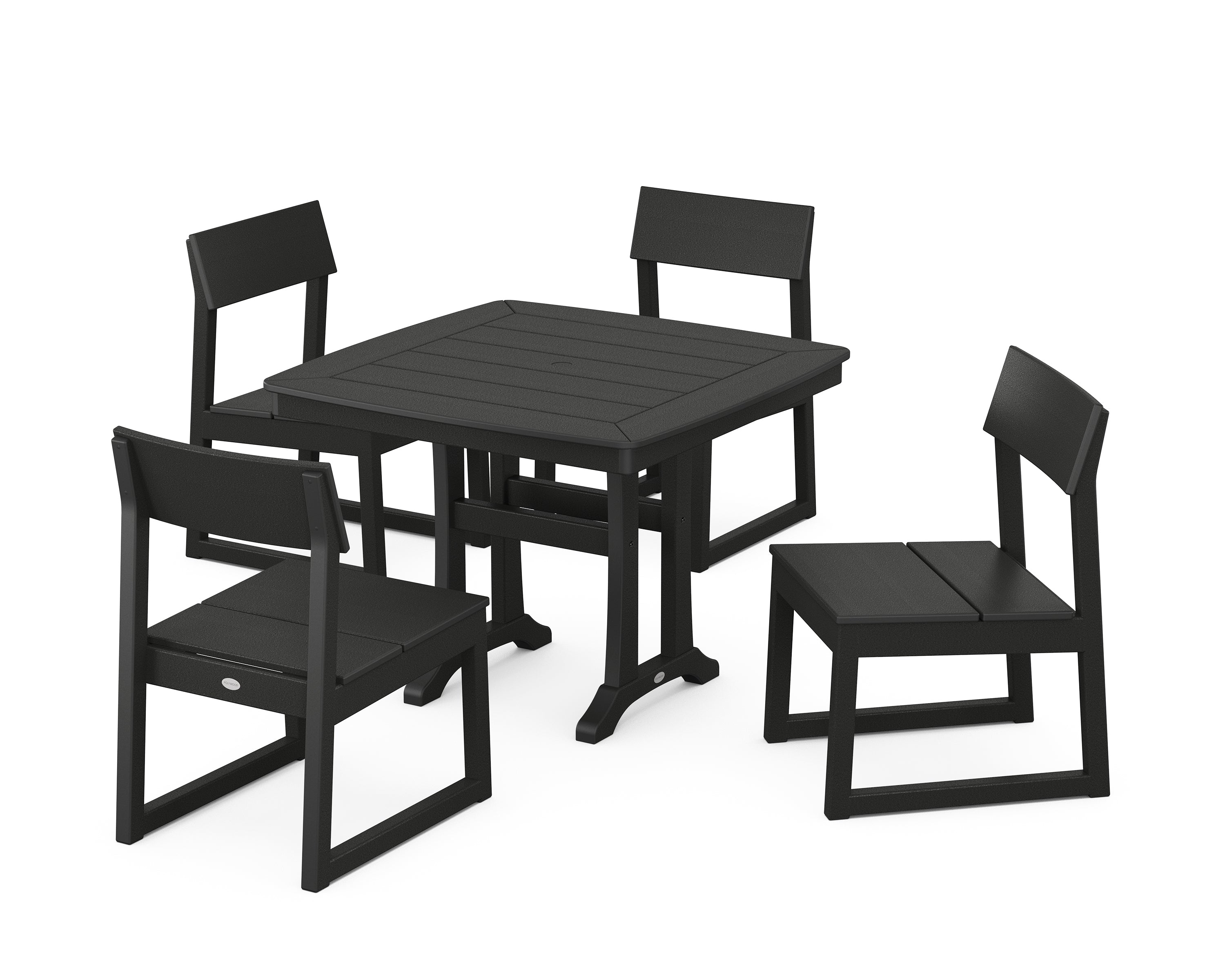 POLYWOOD® EDGE Side Chair 5-Piece Dining Set with Trestle Legs in Black