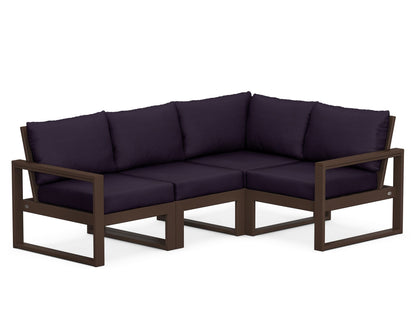 POLYWOOD® EDGE 4-Piece Modular Deep Seating Set in Mahogany / Navy Linen