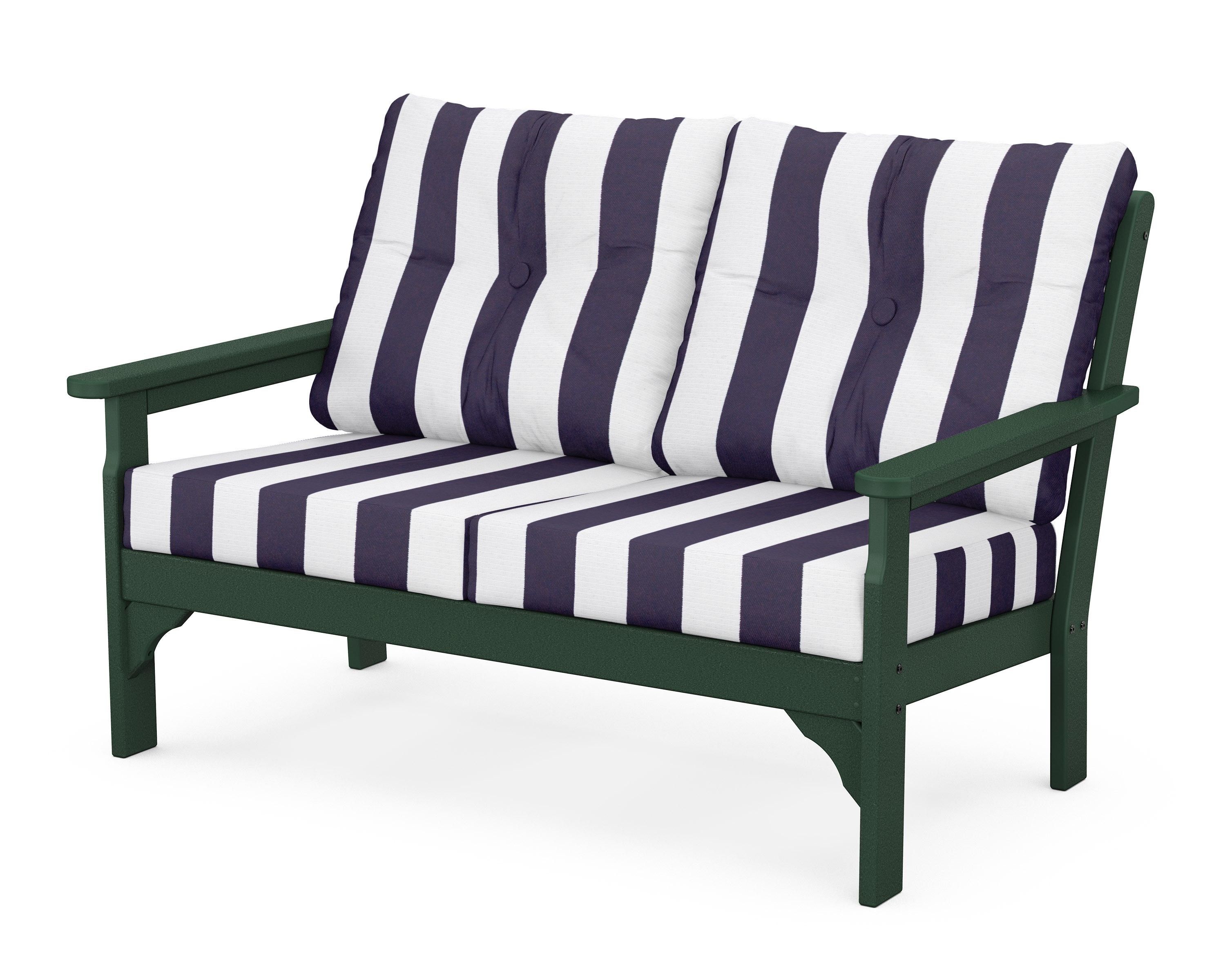 POLYWOOD® Vineyard Deep Seating Loveseat in Green / Cabana Stripe Navy