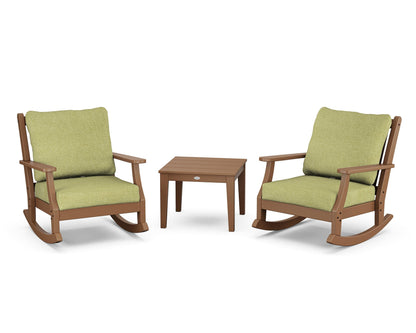 Country Living Wovendale 3-Piece Deep Seating Rocker Set in Teak / Chartreuse Boucle