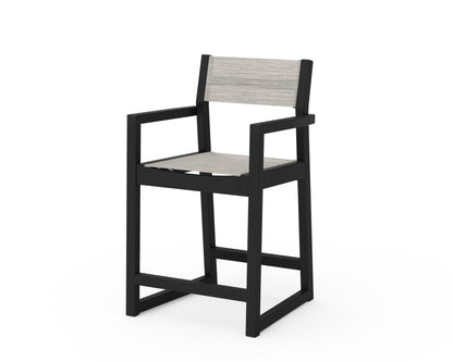 POLYWOOD® EDGE Sling Counter Arm Chair in Black / Birch Sling