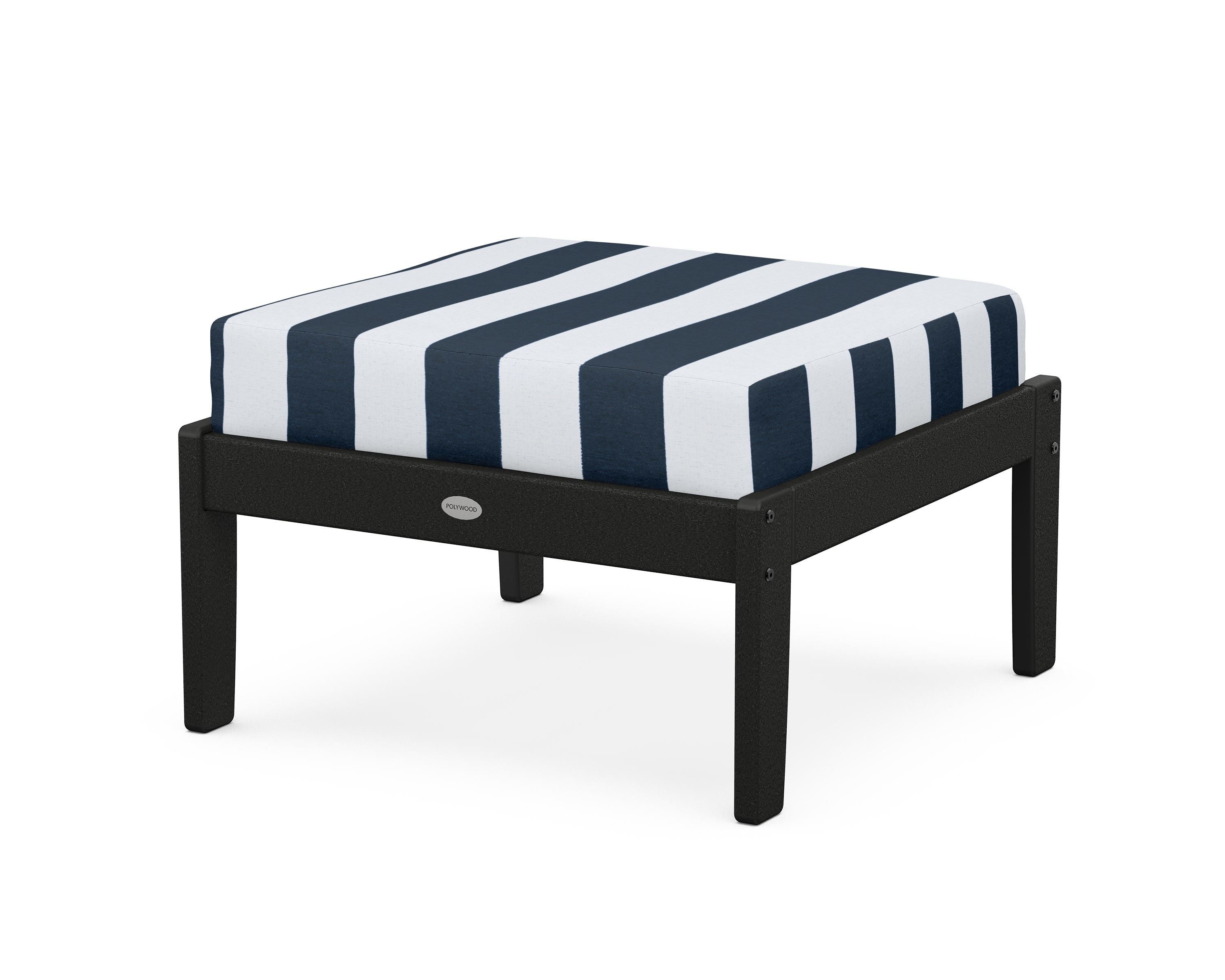 POLYWOOD® Braxton Deep Seating Ottoman in Black / Cabana Stripe Marine Indigo