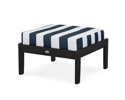 POLYWOOD® Braxton Deep Seating Ottoman in Black / Cabana Stripe Marine Indigo