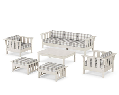 Martha Stewart by POLYWOOD® Acadia 6-Piece Lounge Sofa Set in Sand / Buffalo Plaid Grey Mist