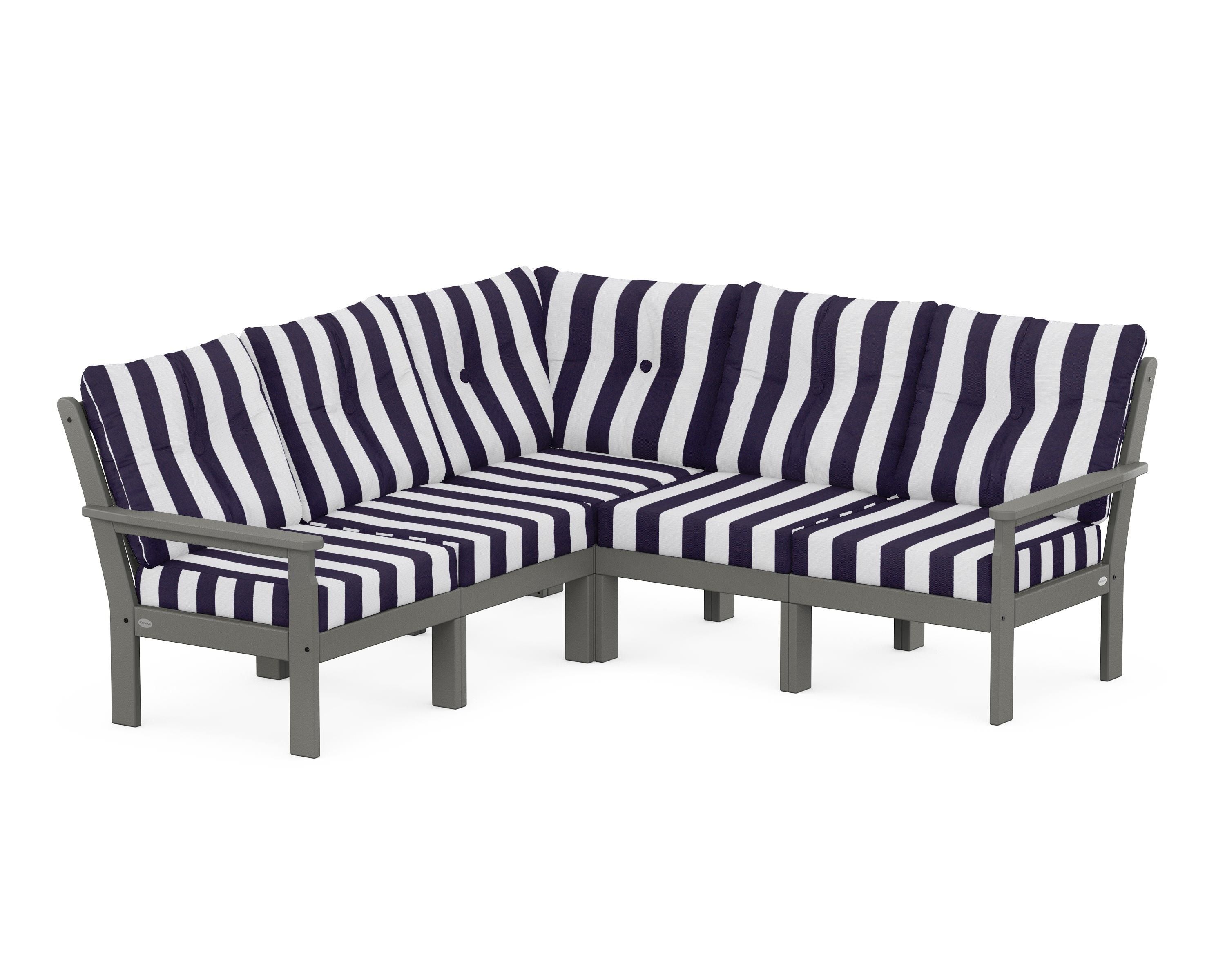 POLYWOOD® Vineyard 5-Piece Sectional in Slate Grey / Cabana Stripe Navy