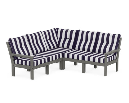 POLYWOOD® Vineyard 5-Piece Sectional in Slate Grey / Cabana Stripe Navy