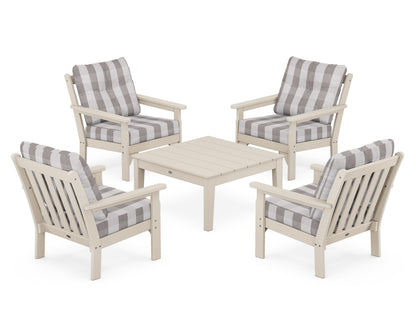 POLYWOOD® Vineyard 5-Piece Deep Seating Conversation Set in Sand / Buffalo Plaid Grey Mist