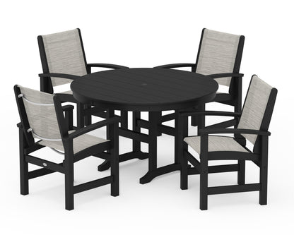 POLYWOOD® Coastal 5-Piece Round Farmhouse Dining Set in Black / Birch Sling