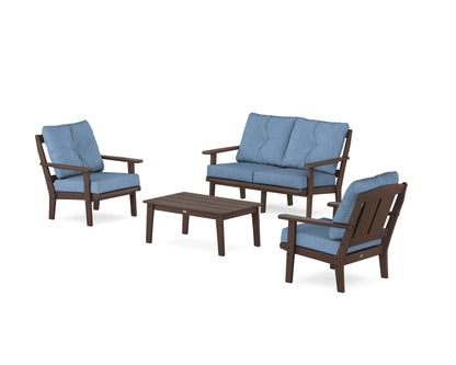 POLYWOOD® Mission 4-Piece Deep Seating Set with Loveseat in Mahogany / Sky Blue