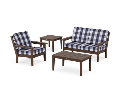 Country Living Wovendale 4-Piece Deep Seating Set in Mahogany / Buffalo Plaid Navy