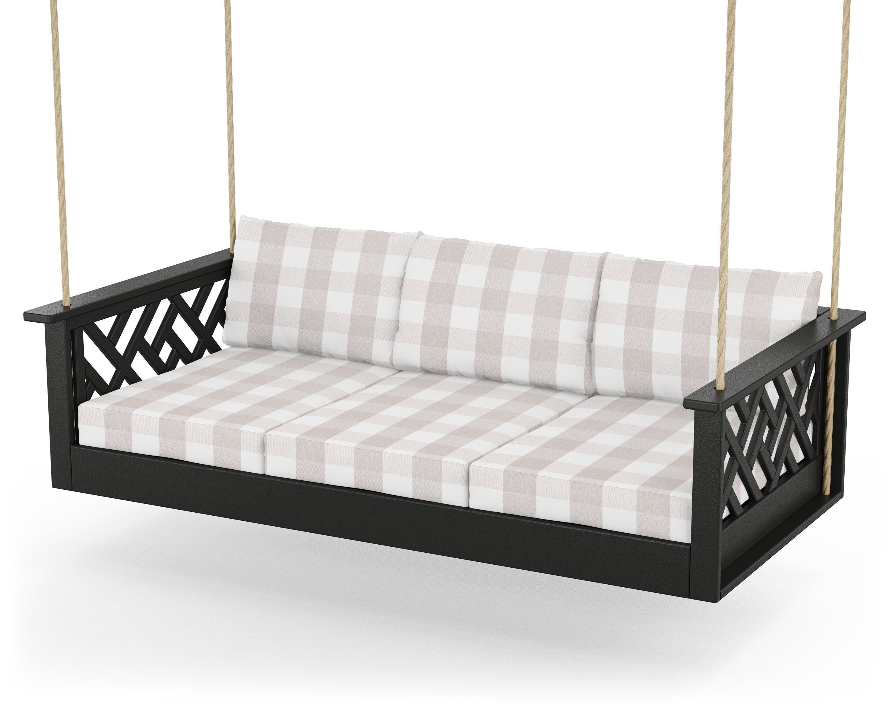 POLYWOOD® Chippendale Daybed Swing in Black / Buffalo Plaid Dune Burlap