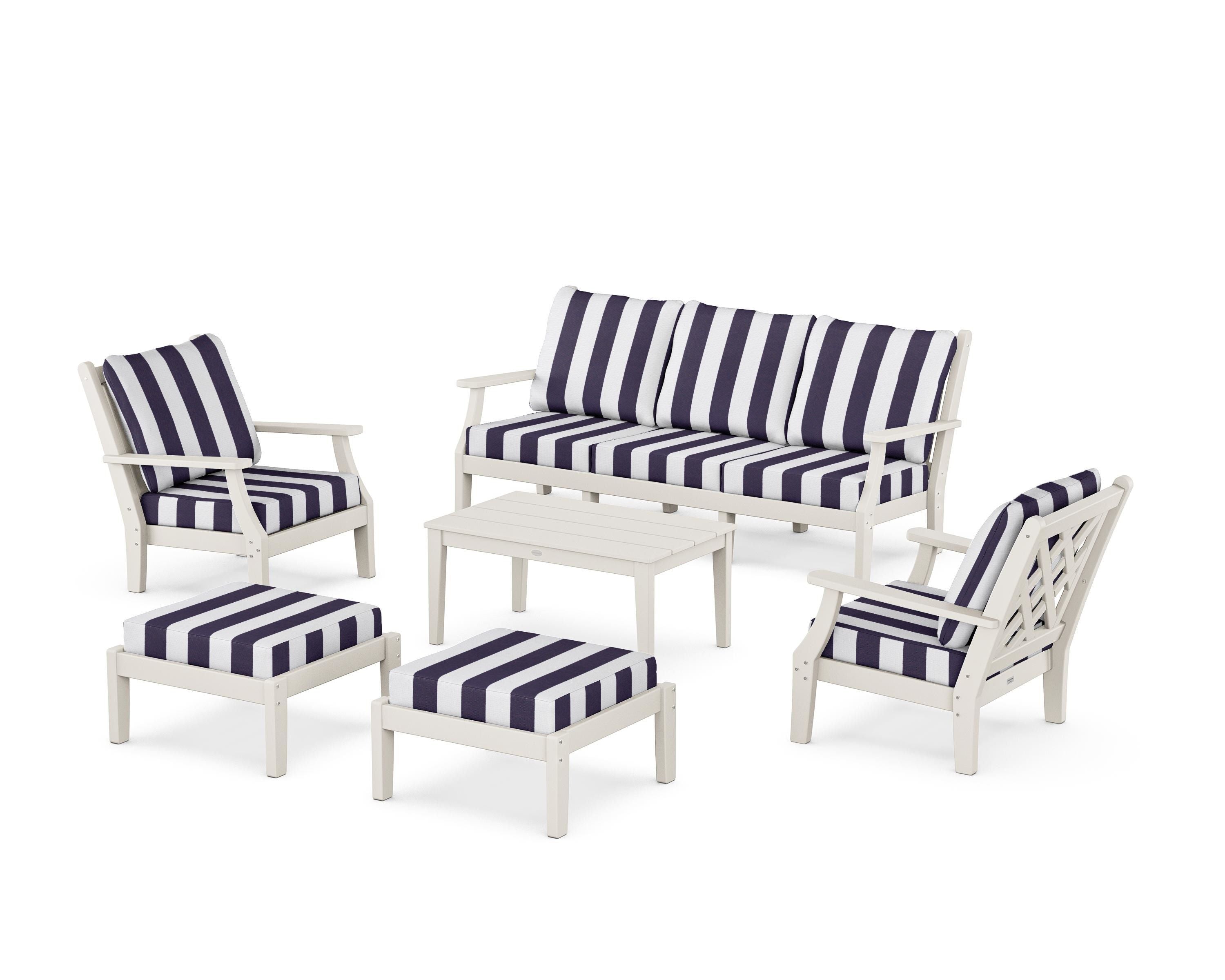 Country Living Wovendale 6-Piece Lounge Sofa Set in Sand / Cabana Stripe Navy