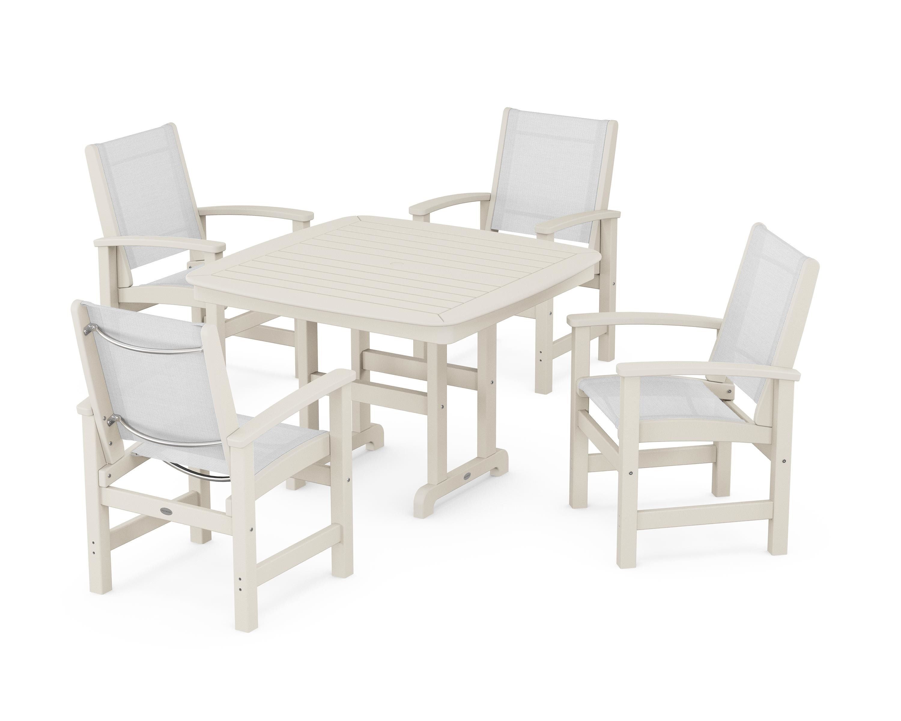 POLYWOOD® Coastal 5-Piece Dining Set in Sand / White Sling
