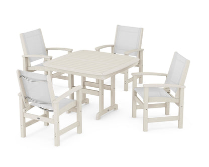 POLYWOOD® Coastal 5-Piece Dining Set in Sand / White Sling
