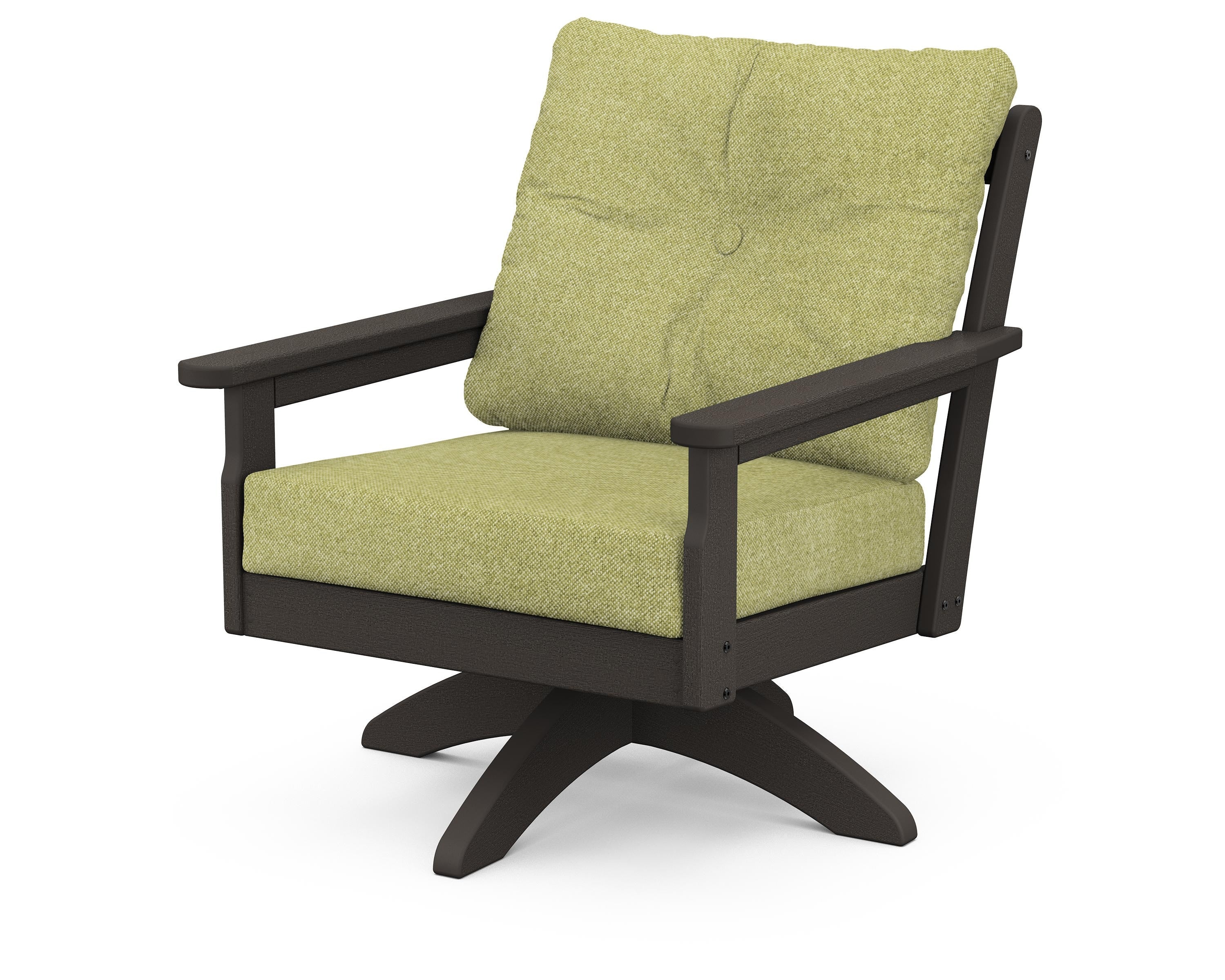 POLYWOOD® Vineyard Deep Seating Swivel Chair in Vintage Coffee / Chartreuse Boucle