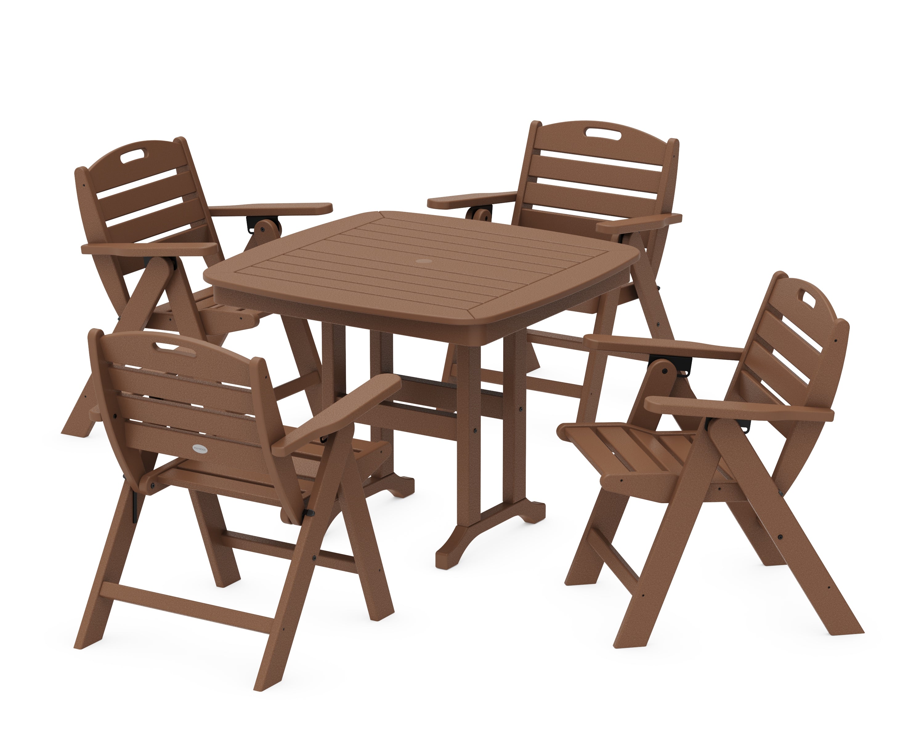 POLYWOOD® Nautical Folding Lowback Chair 5-Piece Dining Set in Teak