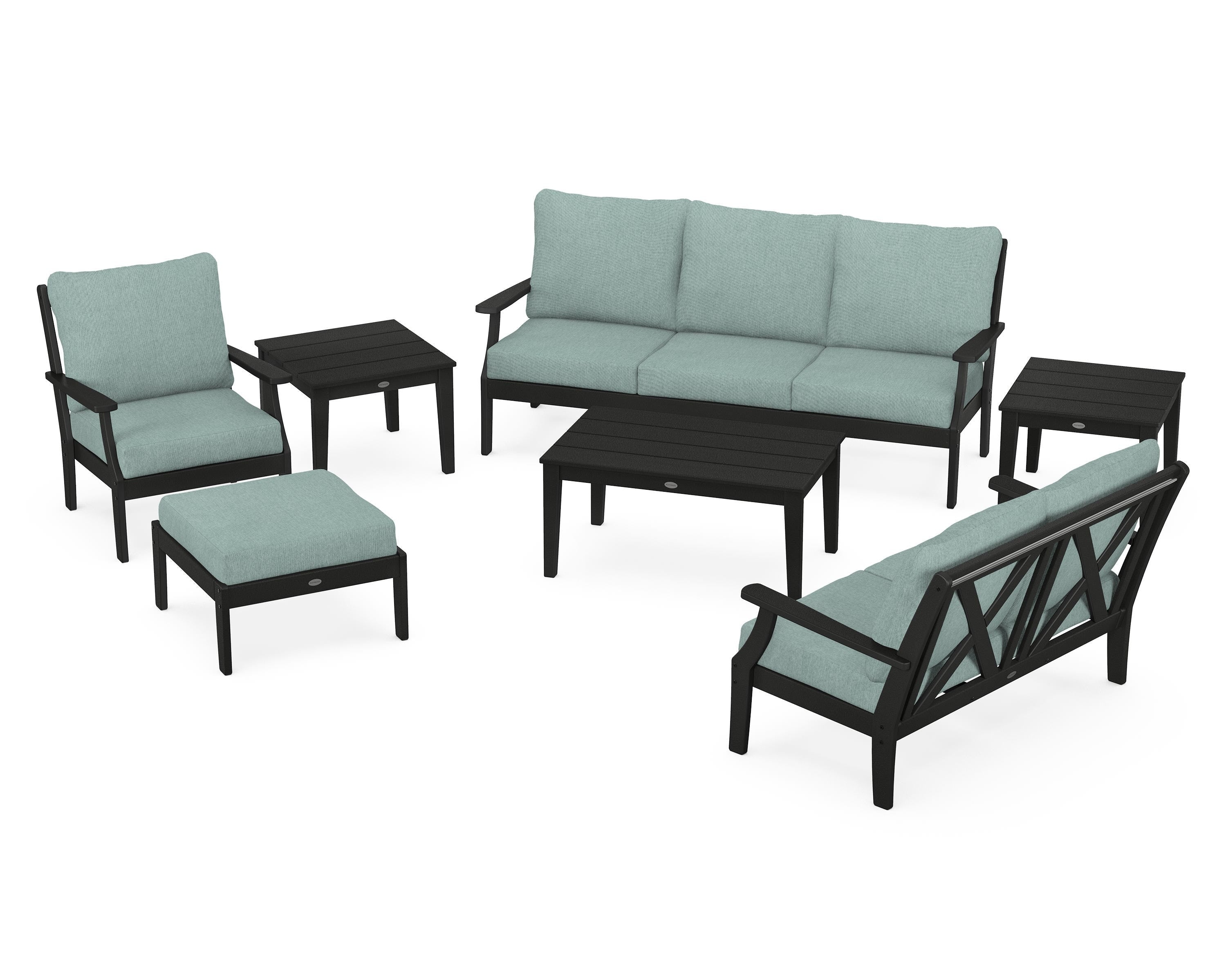 POLYWOOD® Braxton 7-Piece Deep Seating Set in Black / Glacier Spa
