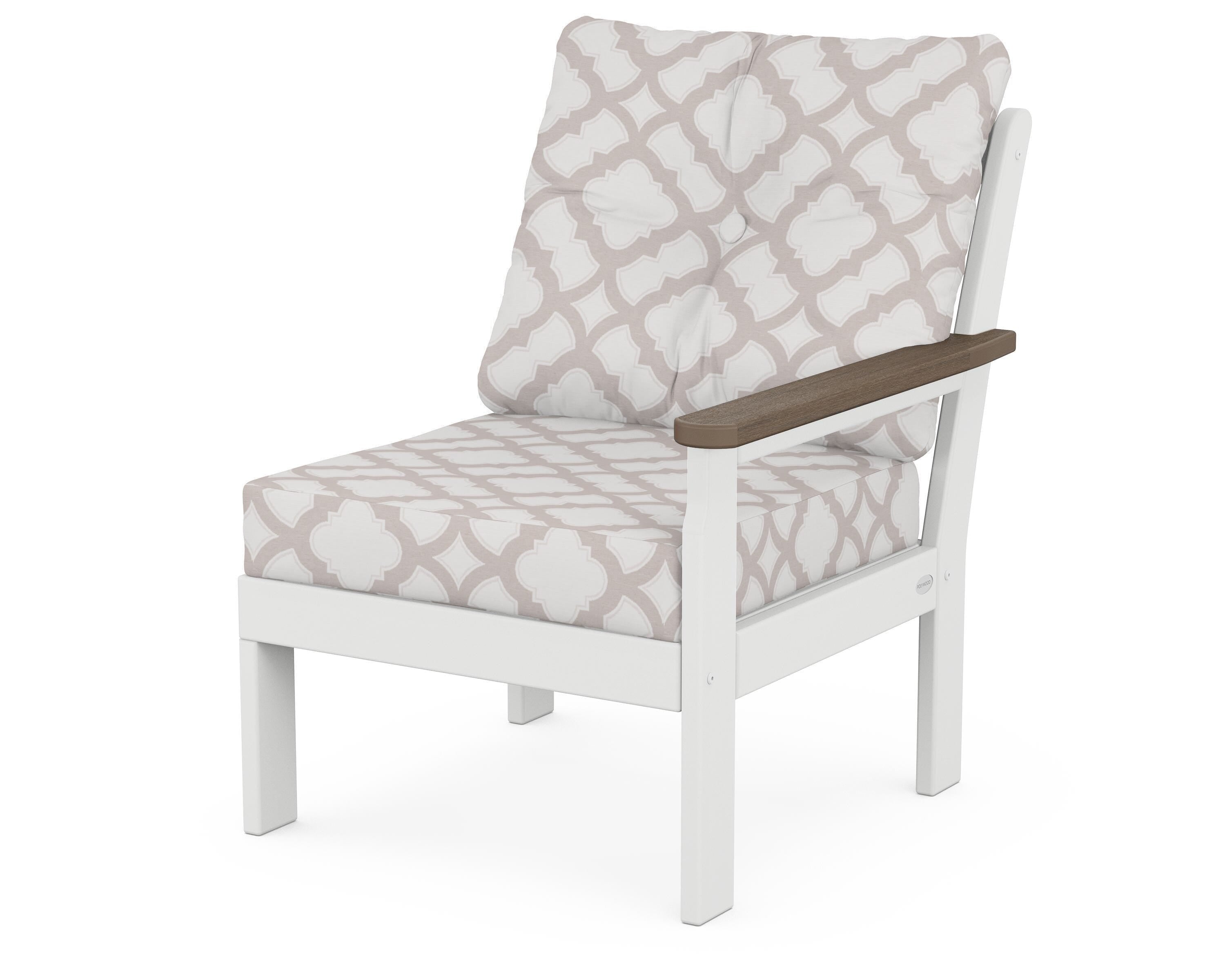 POLYWOOD® Vineyard Modular Right Arm Chair in White / Kona / Trellis Dune Burlap